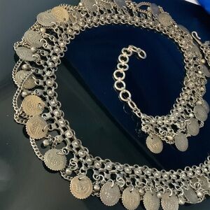 Vintage Belly Dance Gypsy Tribal Coin & Bead Belt, 33 1/2 to 37”